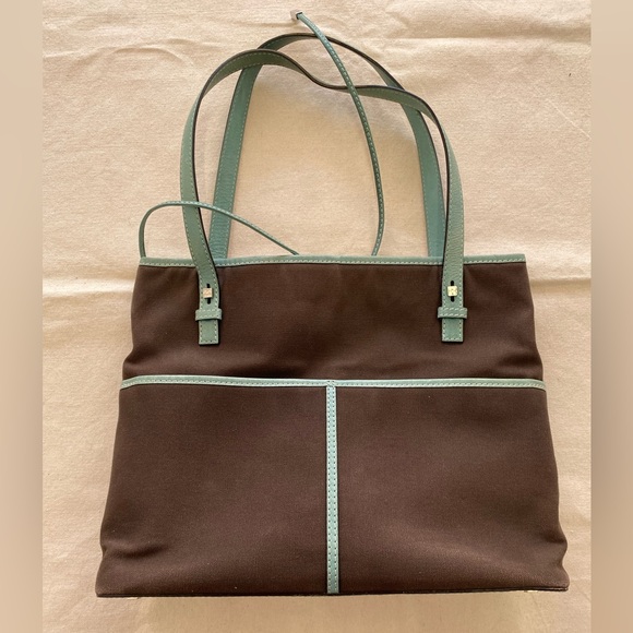 Kate Spade New York Brown Canvas Aqua Leather Casual Mini Tote Bag - Picture 2 of 15